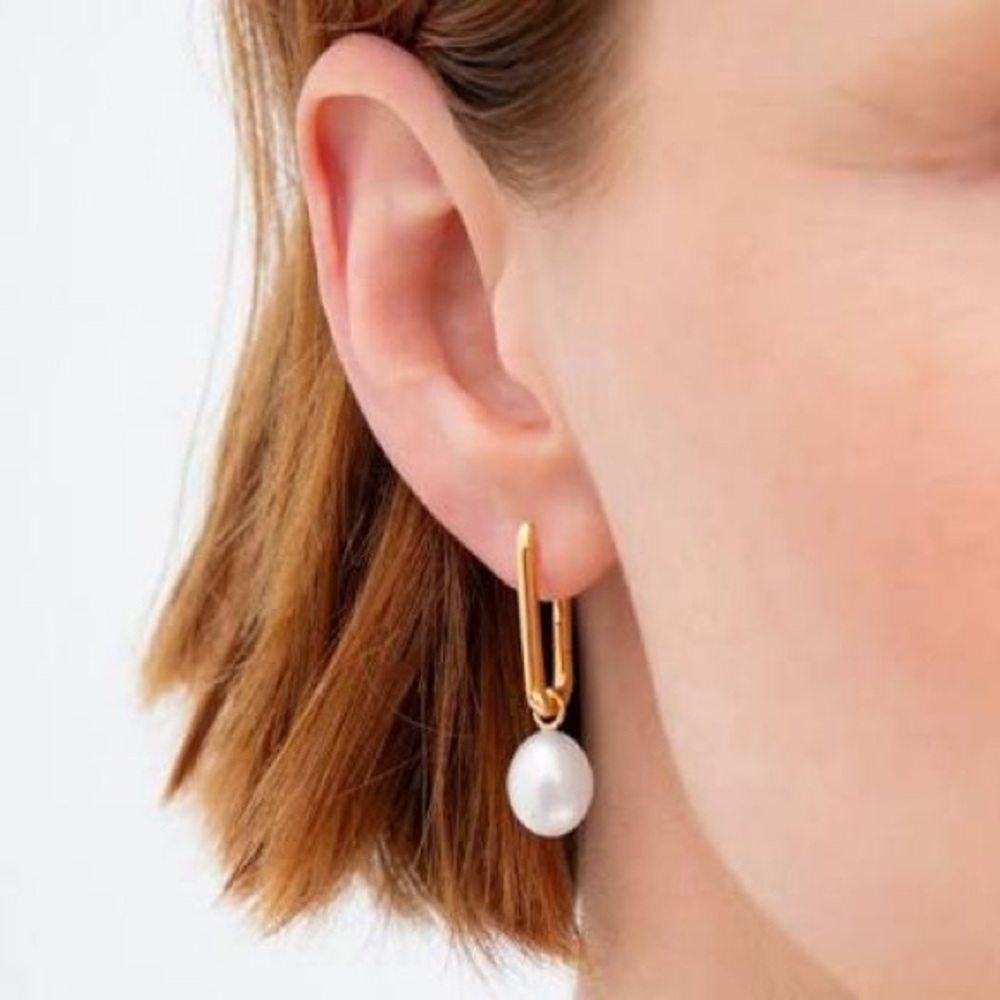 Gold Pearl Drop Hoop Earrings - Elegant Women Jewelry